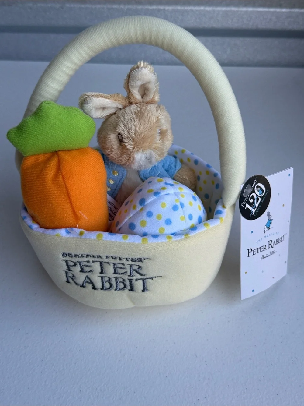 Peter Rabbit Plush Easter Basket - Cream with Orange Carrot